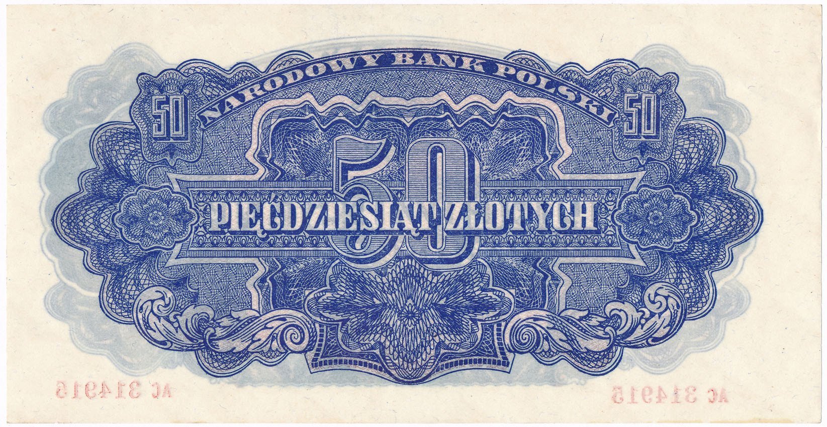 Banknot. 50 złotych 1944 seria AC OBOWIĄZKOWYM